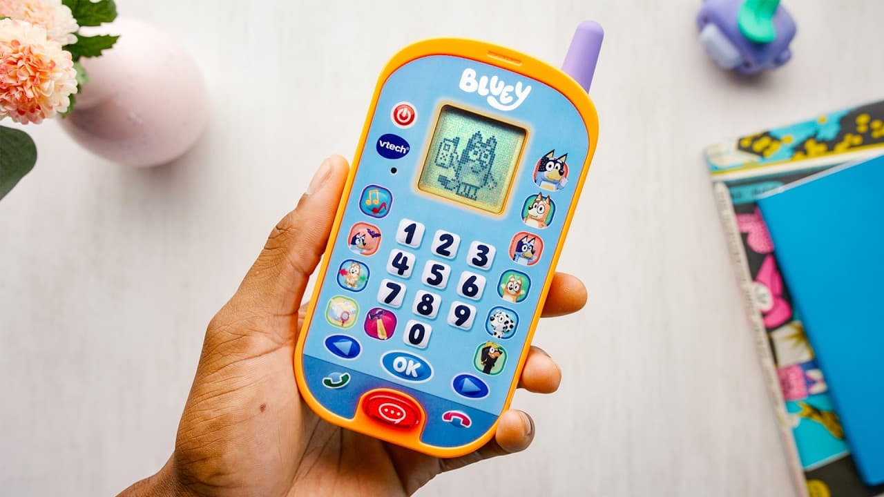 MKBHD reviewing the Bluey Phone — a $10.99 toy phone by VTech