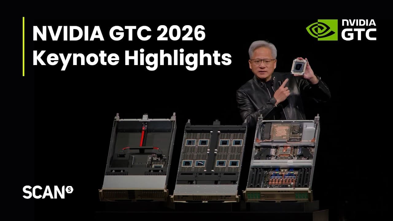 Jensen Huang on stage at NVIDIA GTC 2026 presenting the Vera Rubin AI platform