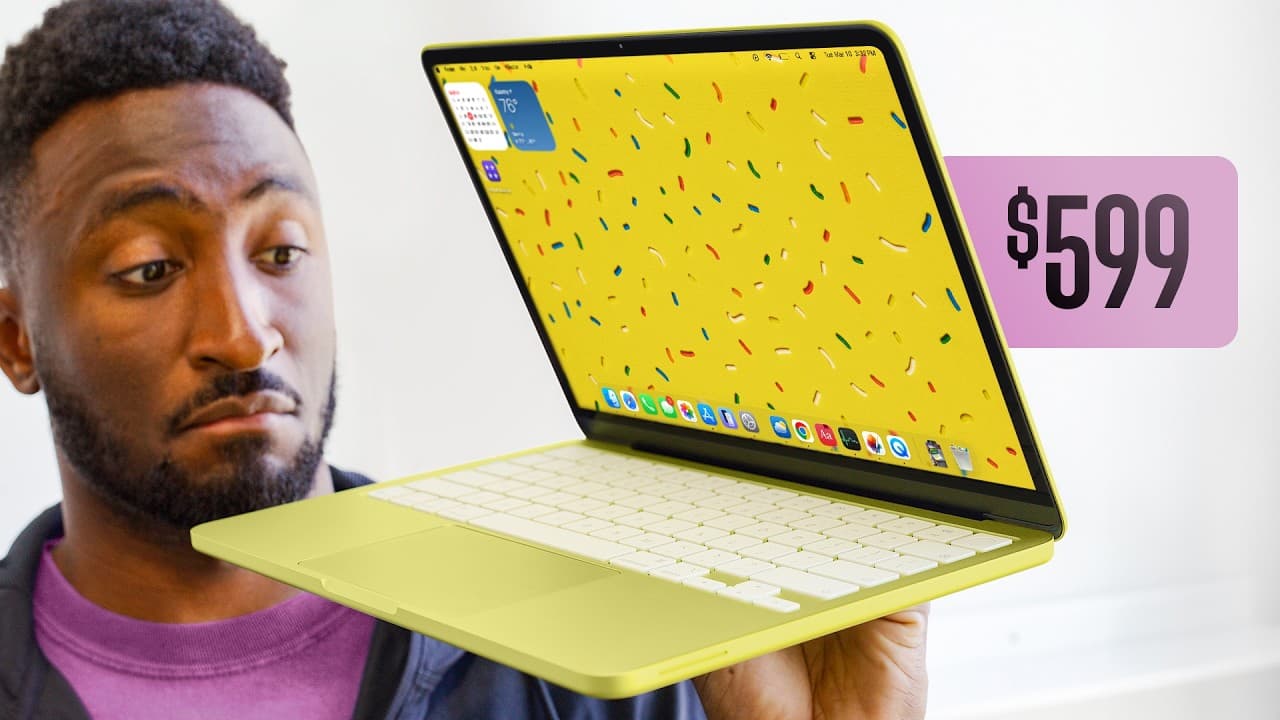 MKBHD reviewing the $599 Apple MacBook Neo with A18 Pro chip